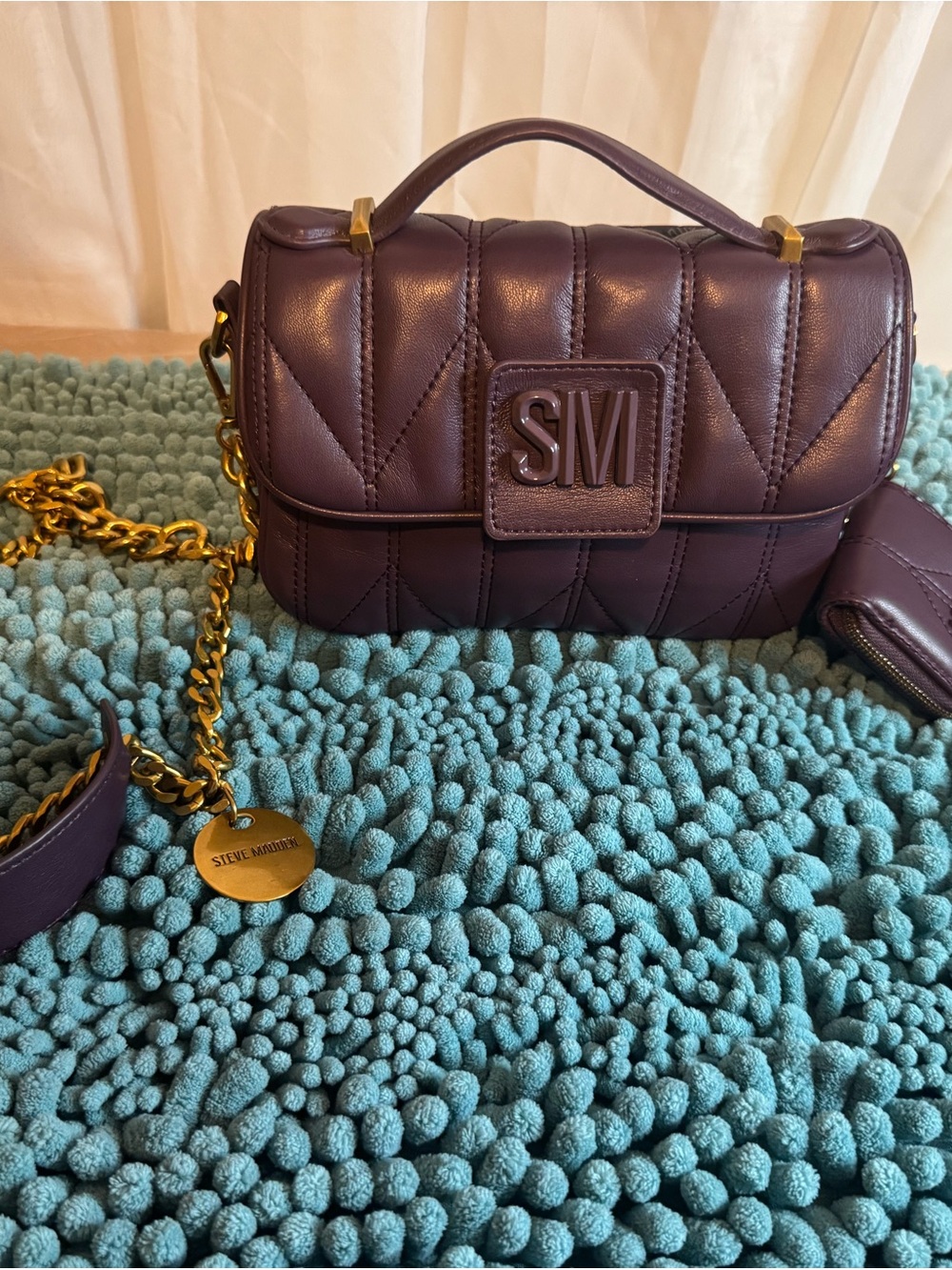 Steve Madden Purple Quilted Shoulder Bag + Pouch NWOT